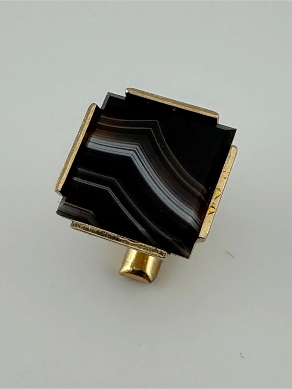 Vintage MCM Gold-Tone Brown and Black Striped Agate Cufflinks
